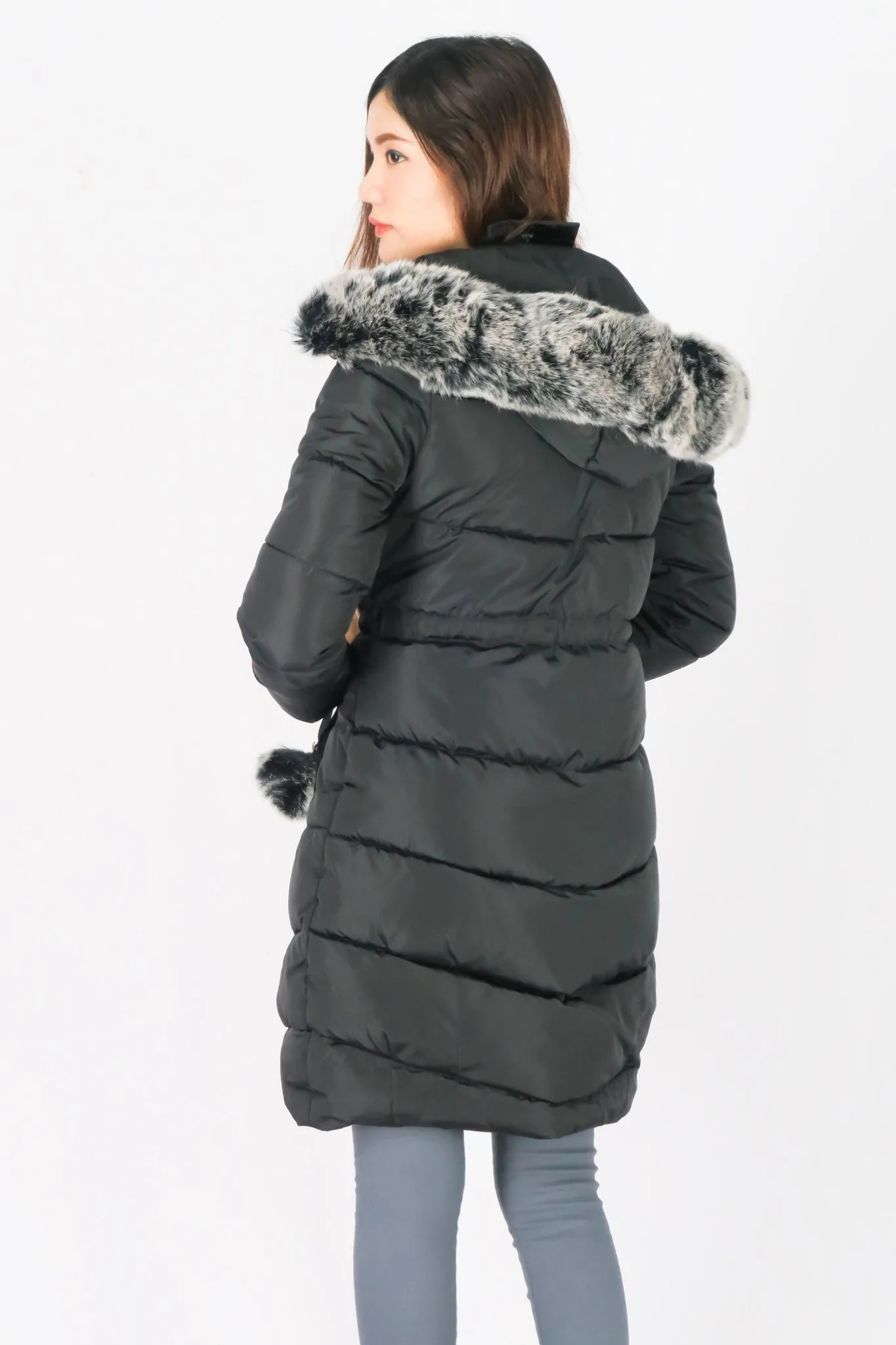 เสื้อโค้ทดาวน์กันหนาวทรงยาว รุ่น 808 - Long Puffer Down Coat Parka With Fur Hood