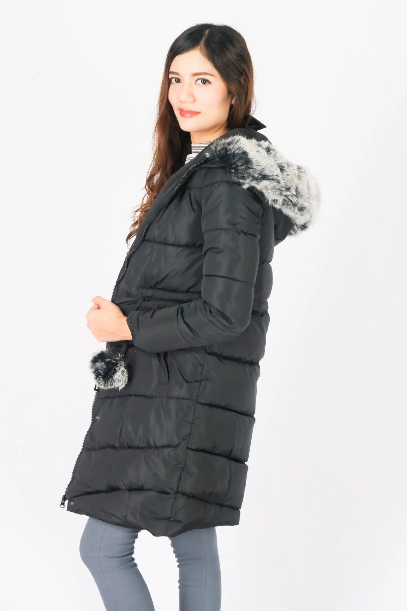 เสื้อโค้ทดาวน์กันหนาวทรงยาว รุ่น 808 - Long Puffer Down Coat Parka With Fur Hood