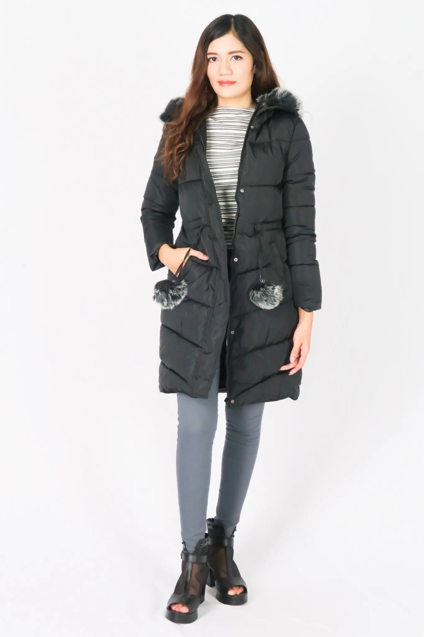 เสื้อโค้ทดาวน์กันหนาวทรงยาว รุ่น 808 - Long Puffer Down Coat Parka With Fur Hood