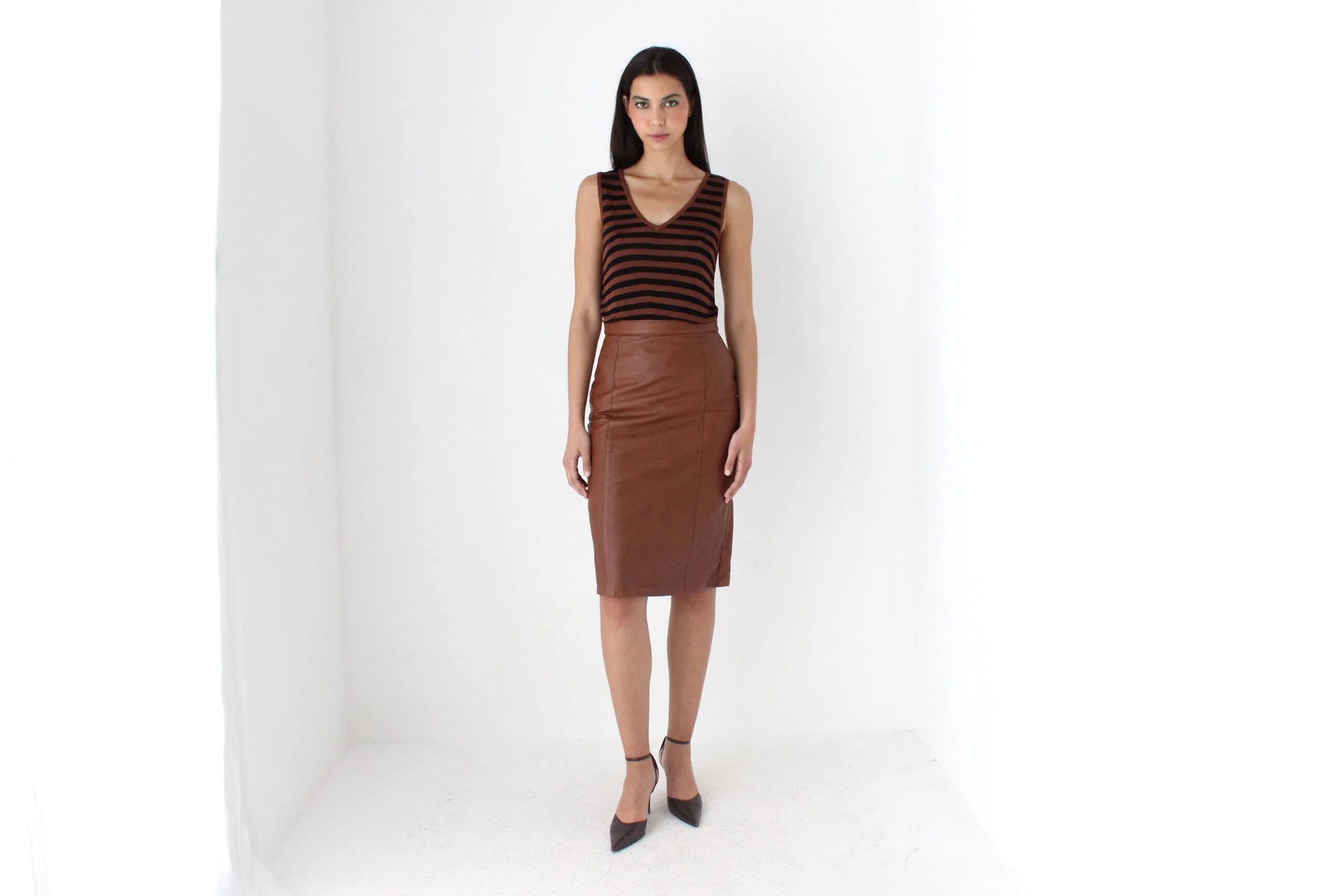 2000s Chocolate & Black Striped Knit V Neck Mini