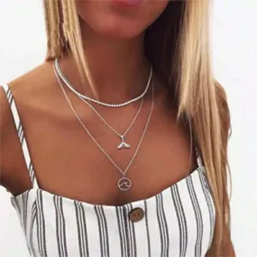 3 Multi-Layer Necklace Silver Mermaid Fin