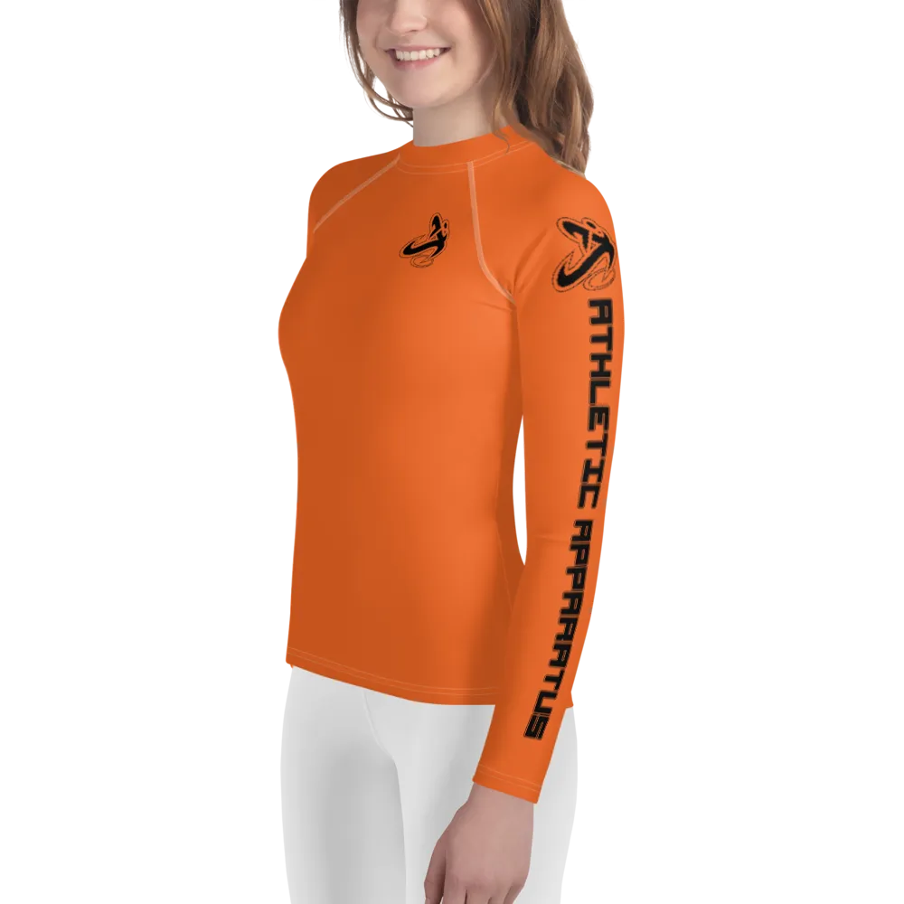 Athletic Apparatus Orange Black logo White stitch Youth Rash Guard