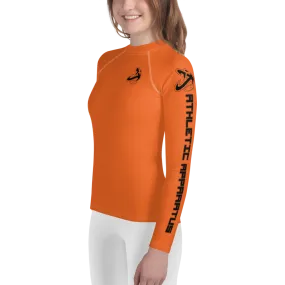Athletic Apparatus Orange Black logo White stitch Youth Rash Guard