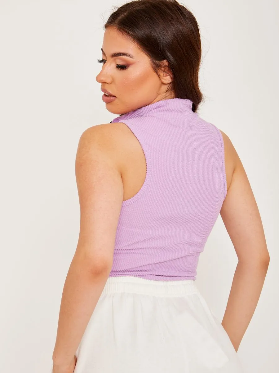 Aubrey Zip Detail Ribbed Bodysuit In Lilac