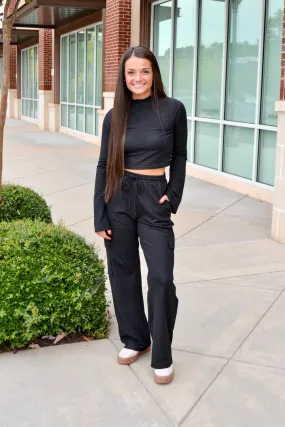 Black drawstring cargo pants