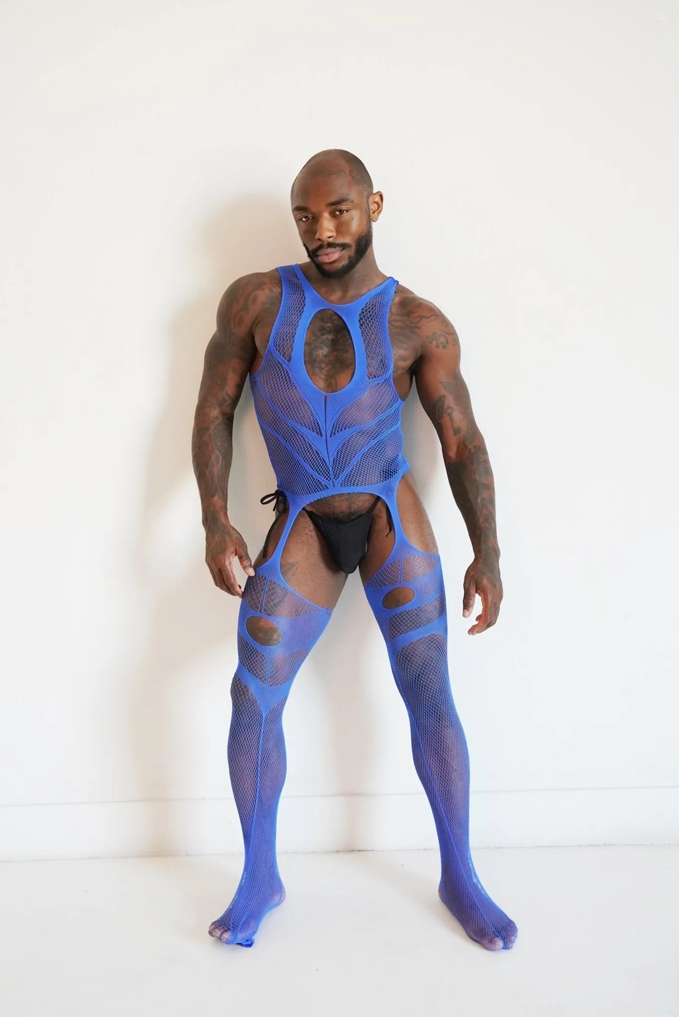 Blue V Fishnet Bodysuit