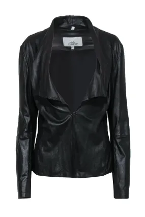 Bod & Christensen - Black Leather Clasped Draped Jacket Sz 8