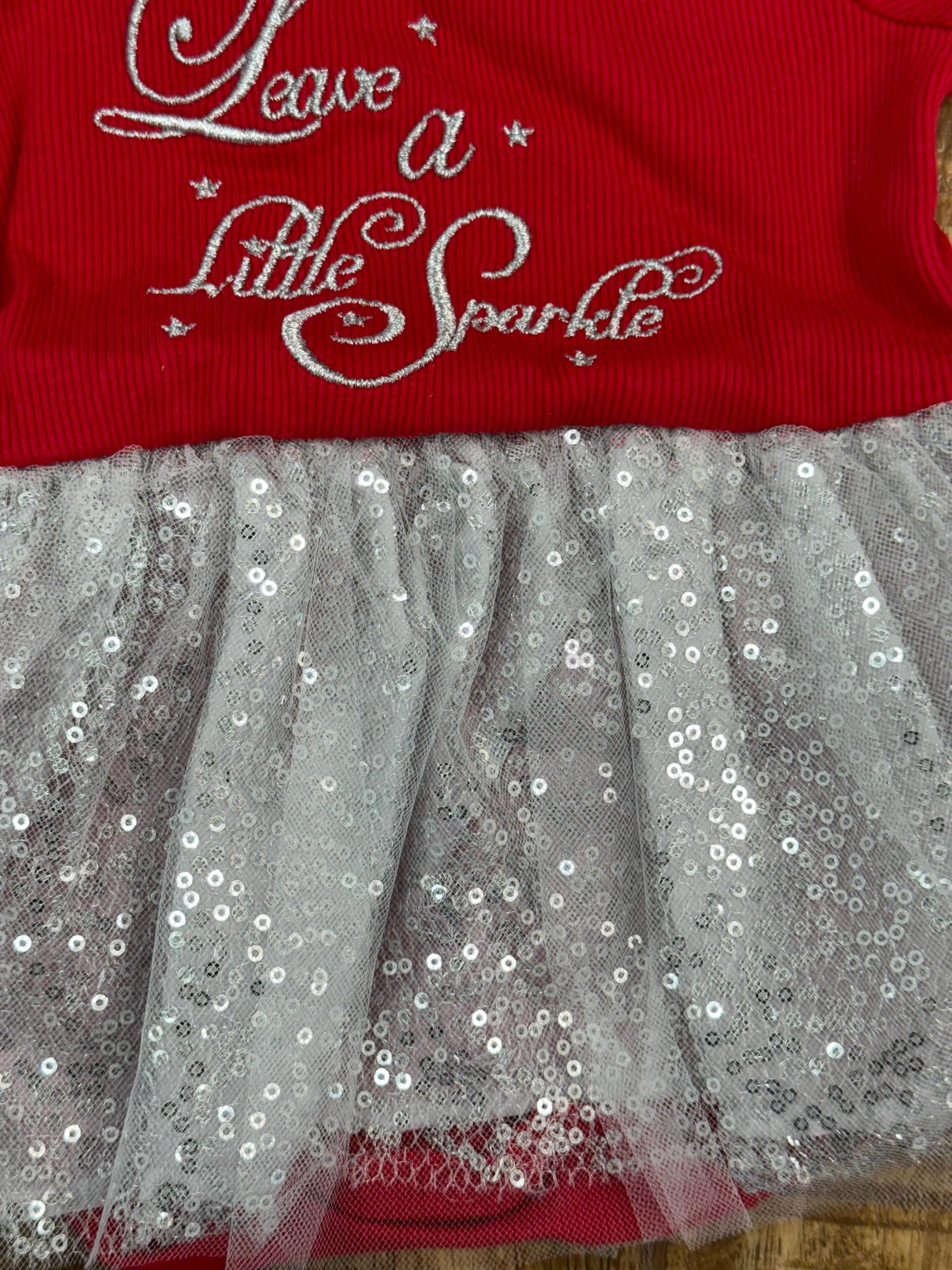 Bonnie Jean Little Girls Christmas Holiday Red Silver Sparkle Tutu Dress, 3 MO