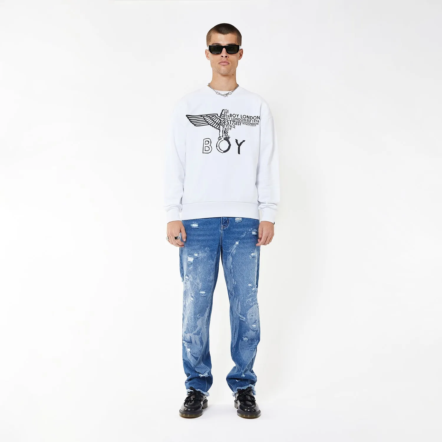 BOY EAGLE CONCEALED SWEATSHIRT - WHITE