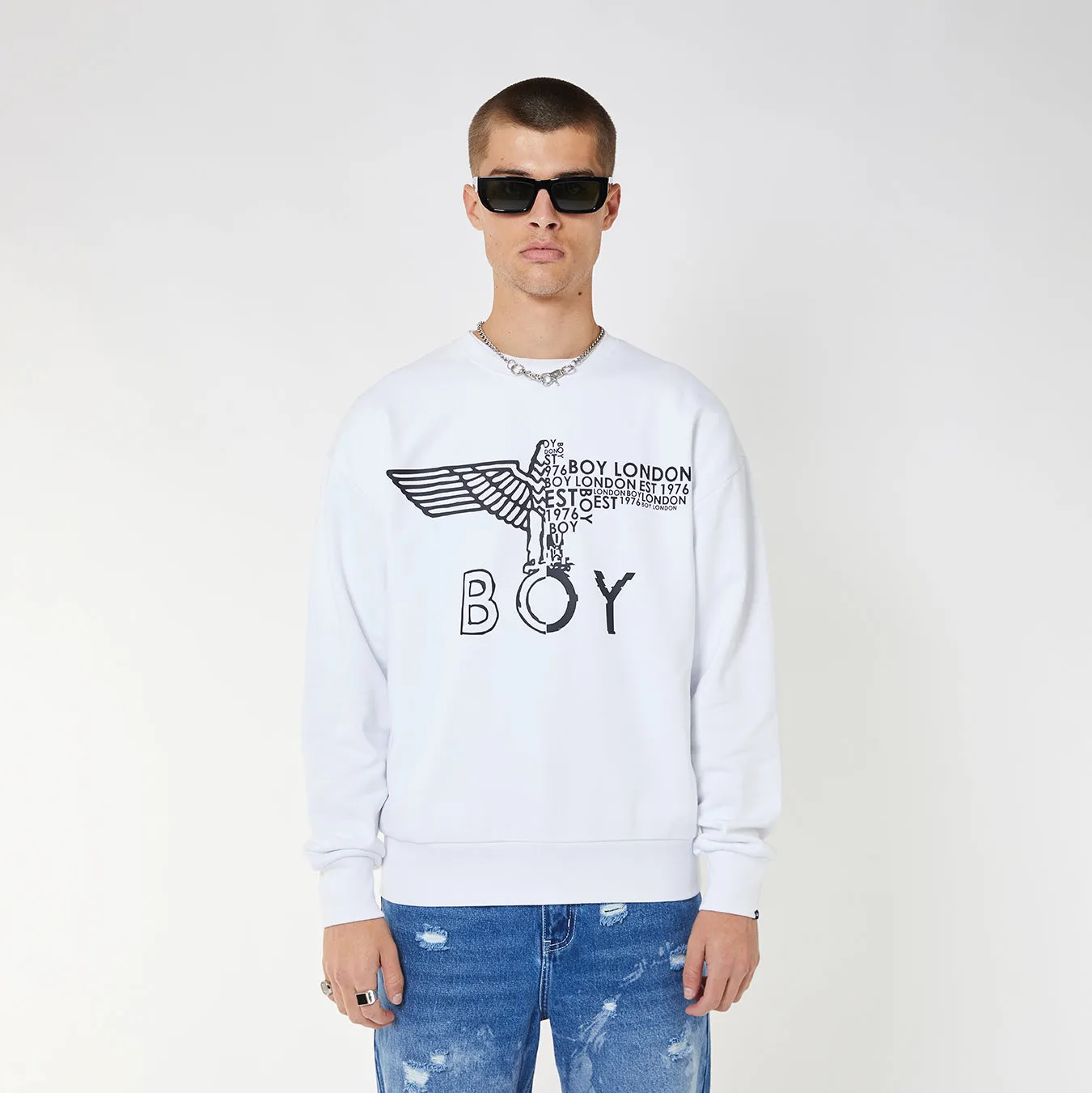 BOY EAGLE CONCEALED SWEATSHIRT - WHITE