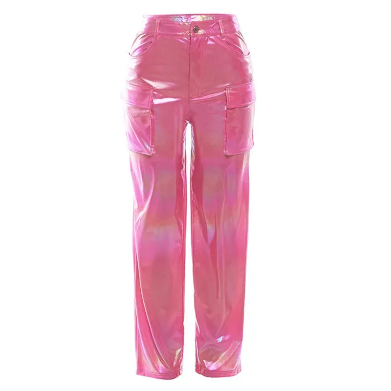 Bright Metallic Color Cargo Pants