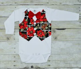 christmas vest, christmas shirt, christmas, christmas bodysuit, poinsetta baby vest, poinsetta bowtie, first christmas bodysuit, shirt