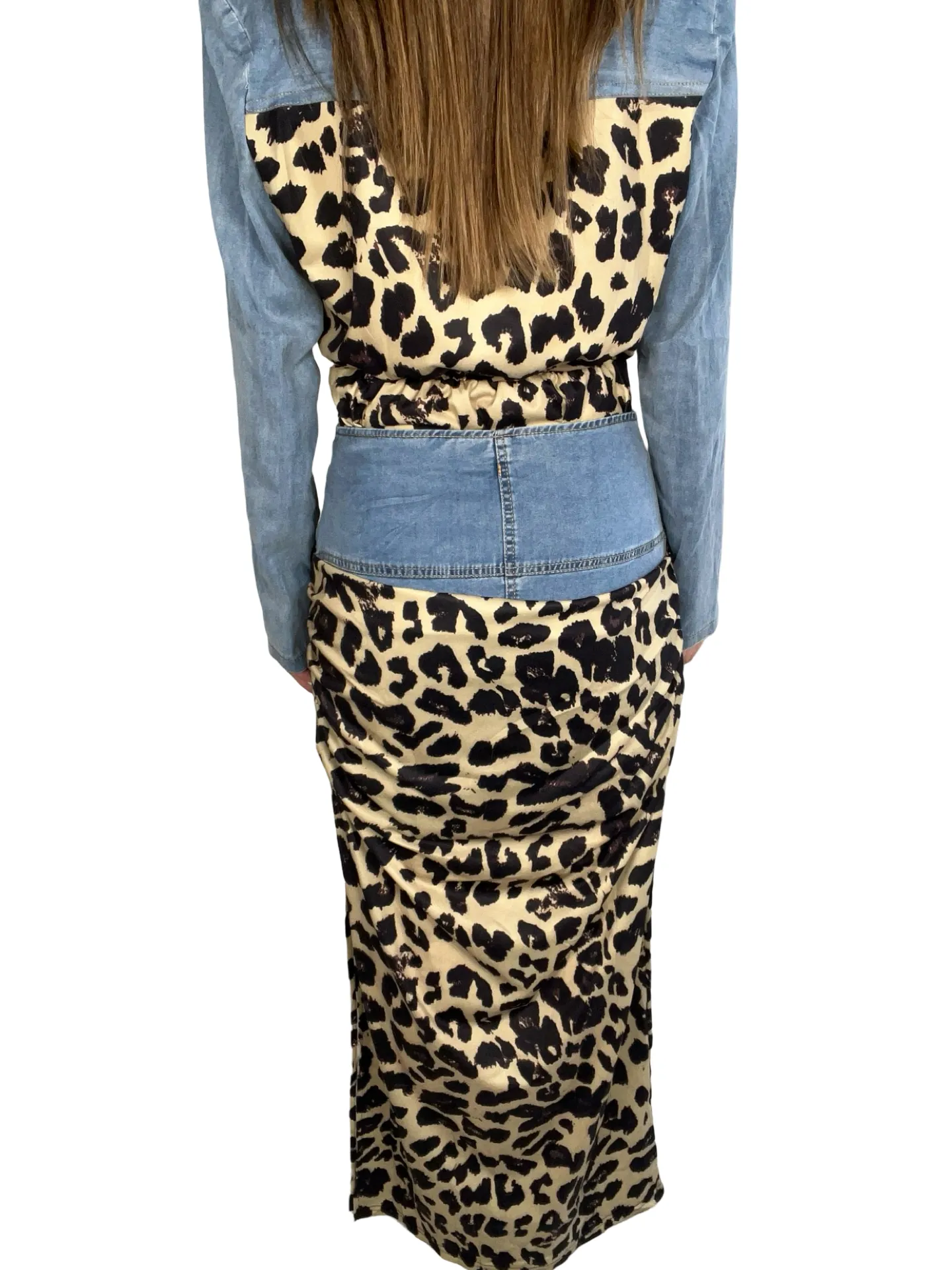 Denim Leopard Print Contrast Bodysuit