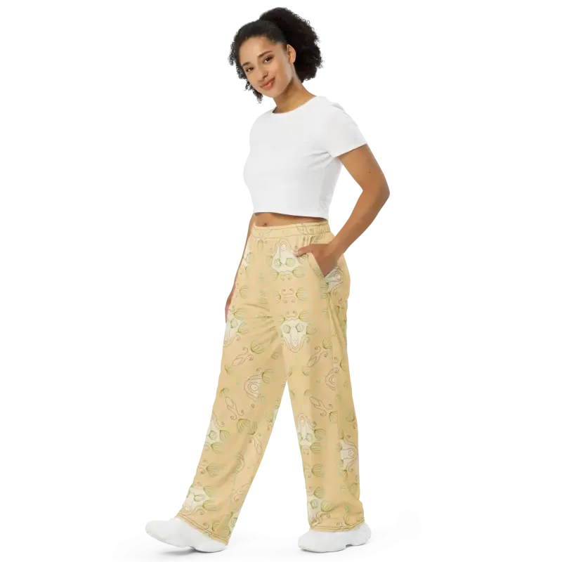 Dipaliz Yellow Wide Leg Pants with Abstract Pattern