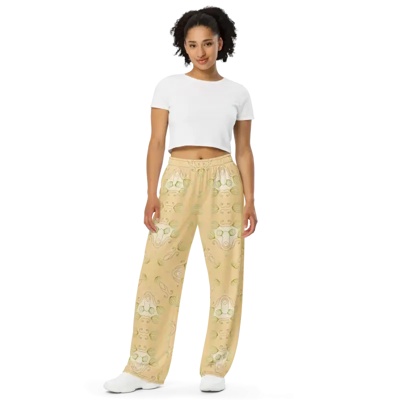 Dipaliz Yellow Wide Leg Pants with Abstract Pattern