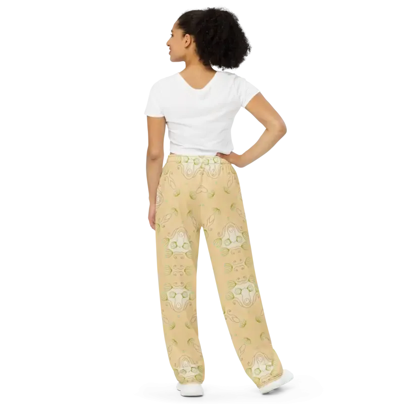 Dipaliz Yellow Wide Leg Pants with Abstract Pattern