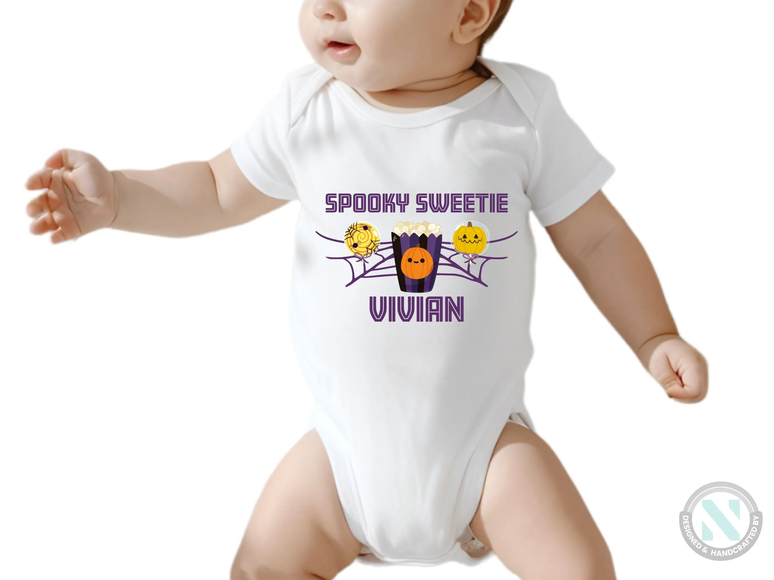 First Halloween Custom Name Baby Boy Bodysuit With "Spooky Sweetie"