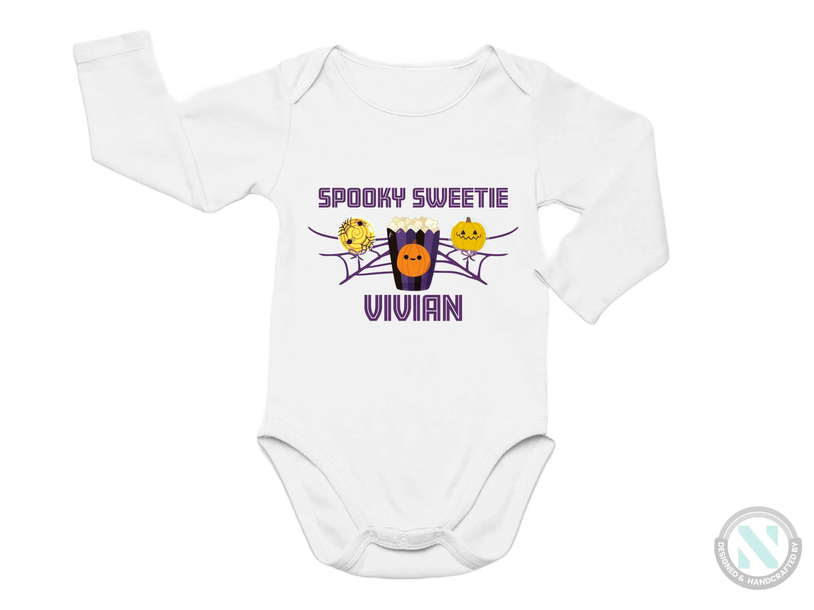 First Halloween Custom Name Baby Boy Bodysuit With "Spooky Sweetie"