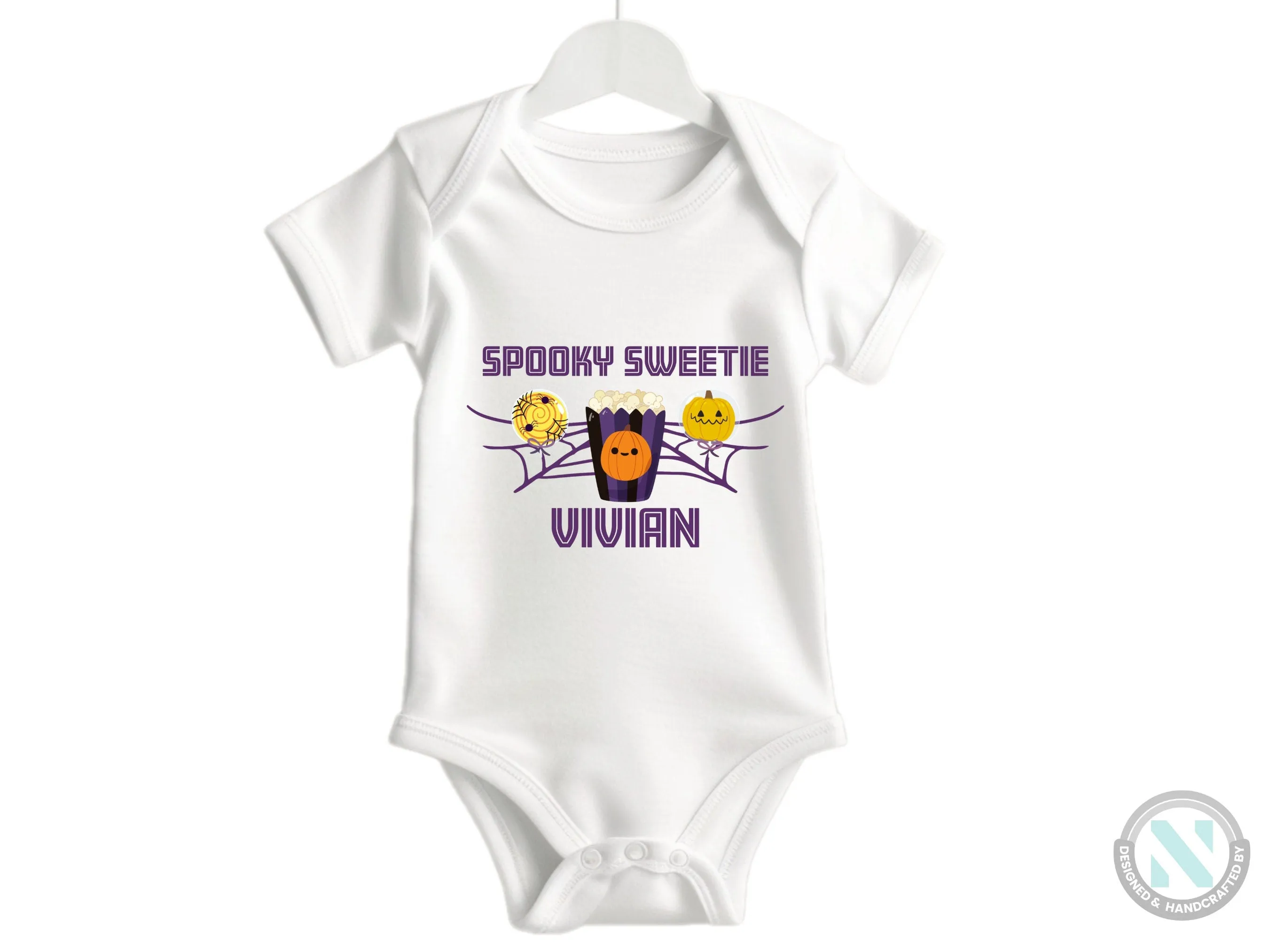 First Halloween Custom Name Baby Boy Bodysuit With "Spooky Sweetie"