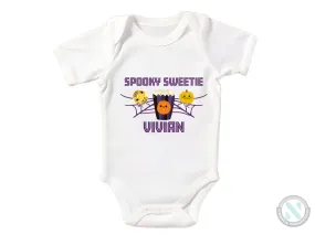 First Halloween Custom Name Baby Boy Bodysuit With "Spooky Sweetie"