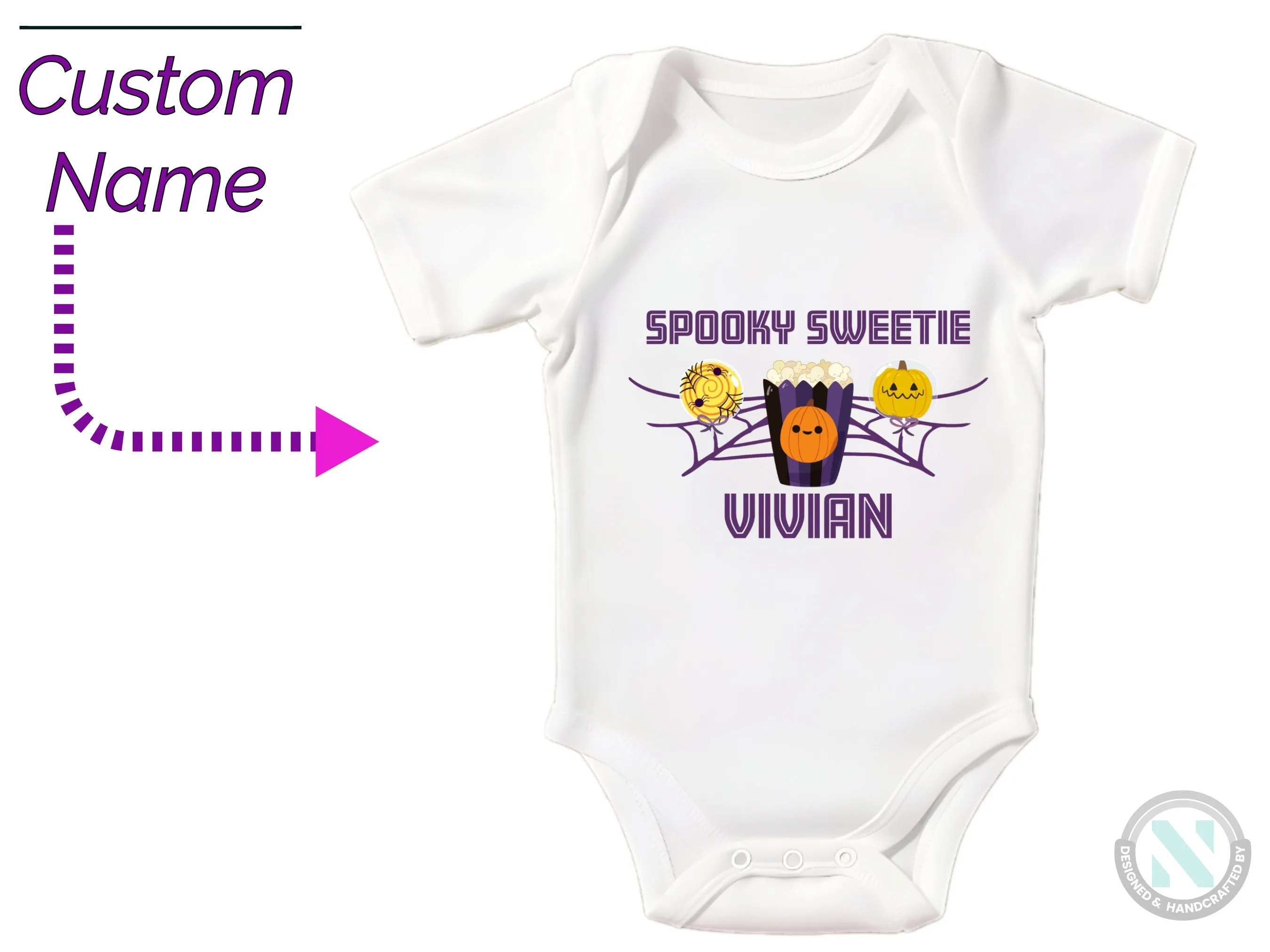 First Halloween Custom Name Baby Boy Bodysuit With "Spooky Sweetie"
