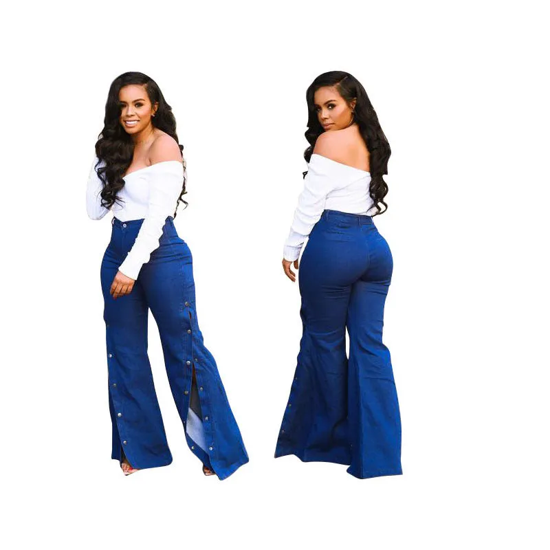 Flare Wide Leg High Waist Loose Blue Pants