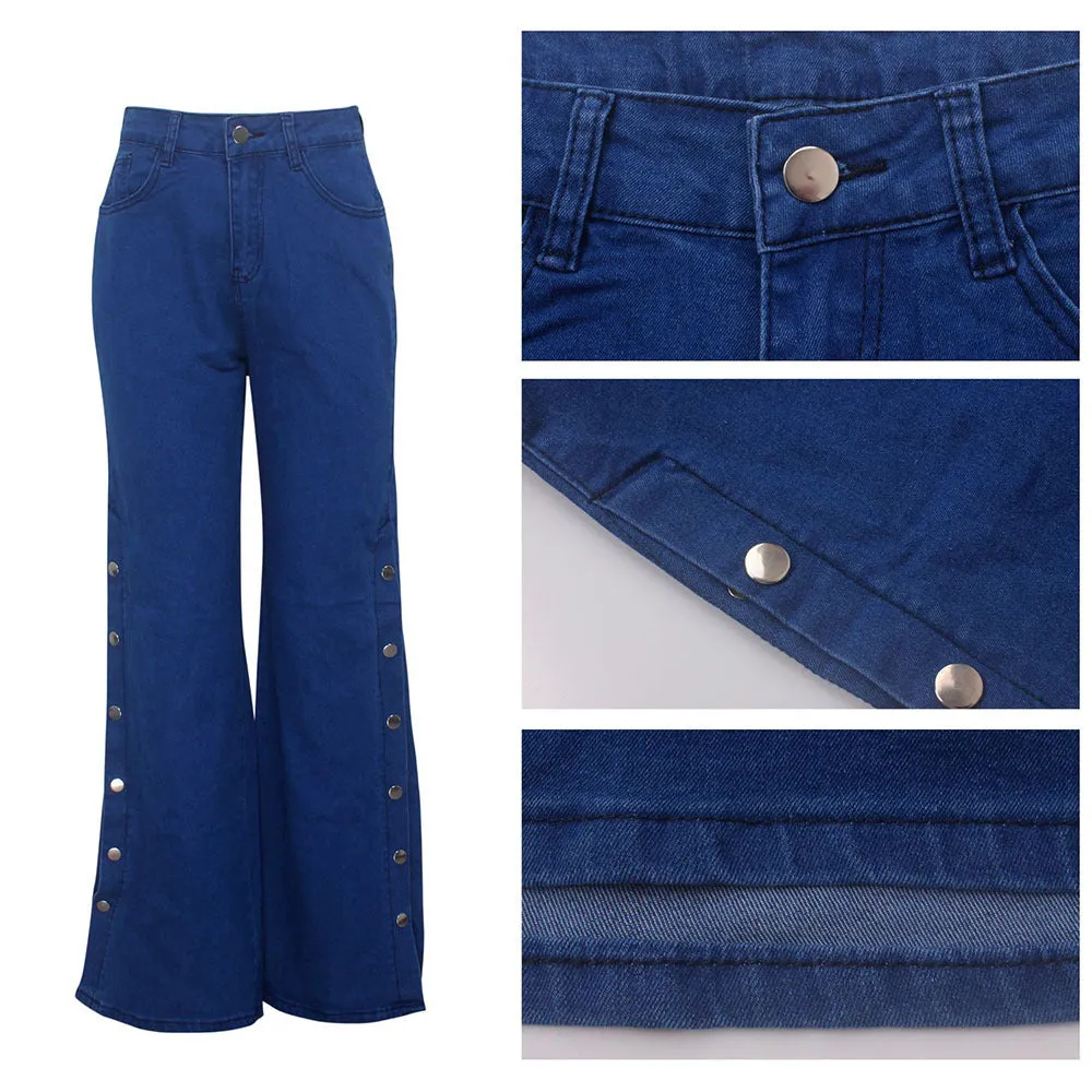 Flare Wide Leg High Waist Loose Blue Pants