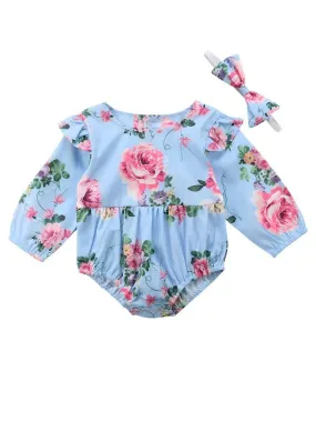 Flutter Sleeve Romper Infant Girl Bodysuit with Headband