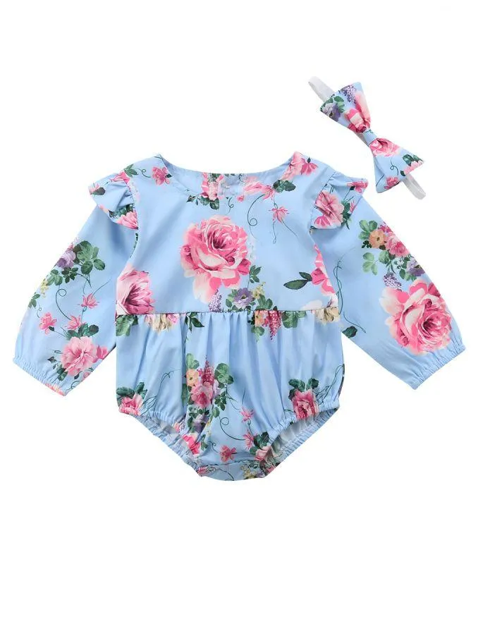 Flutter Sleeve Romper Infant Girl Bodysuit with Headband