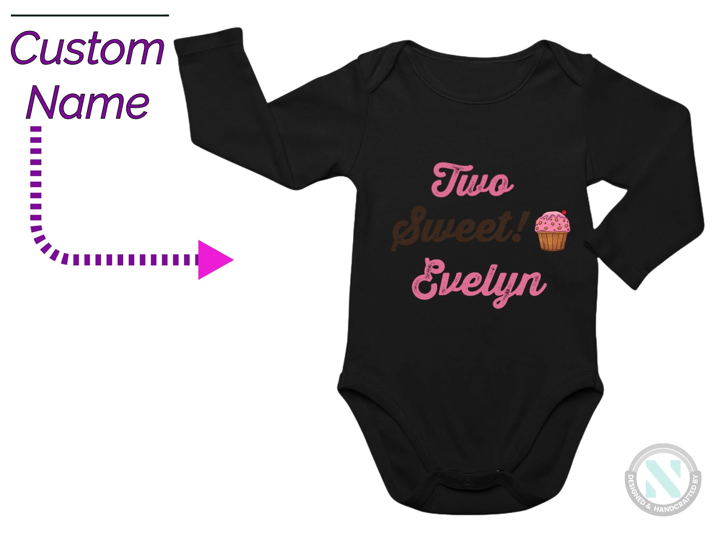 Girls Custom Long Sleeve Birthday Bodysuit Gift with Two Sweet