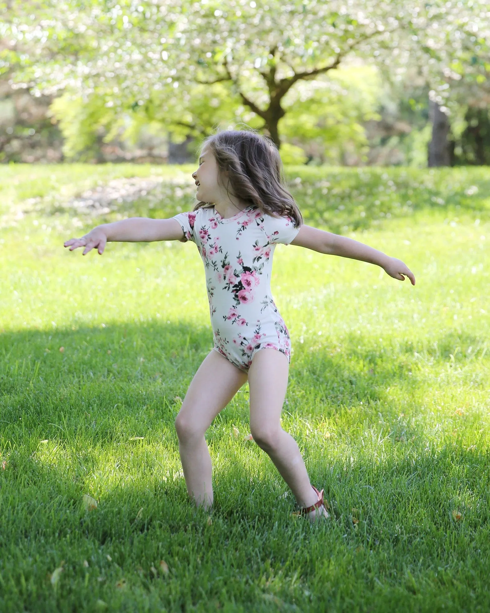 Girls Floral Ivory and Pink Leotard