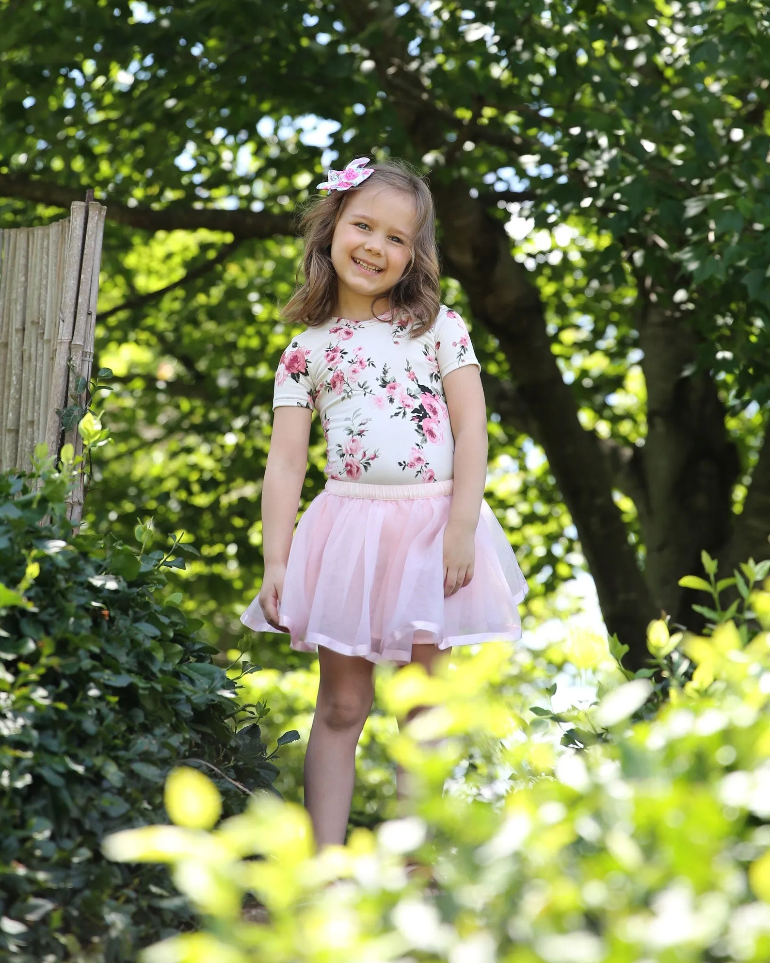 Girls Floral Ivory and Pink Leotard