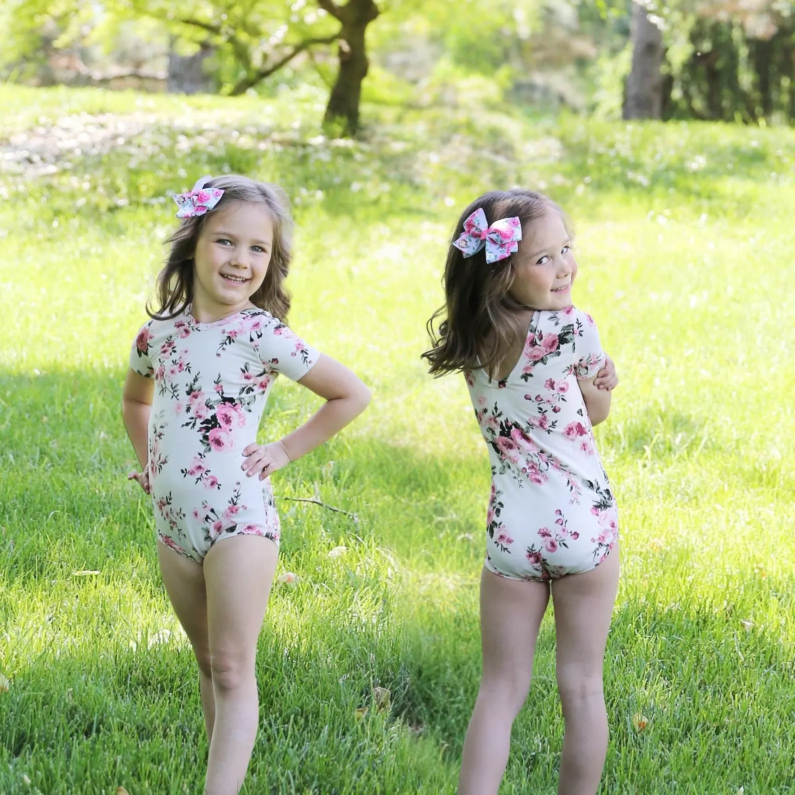 Girls Floral Ivory and Pink Leotard