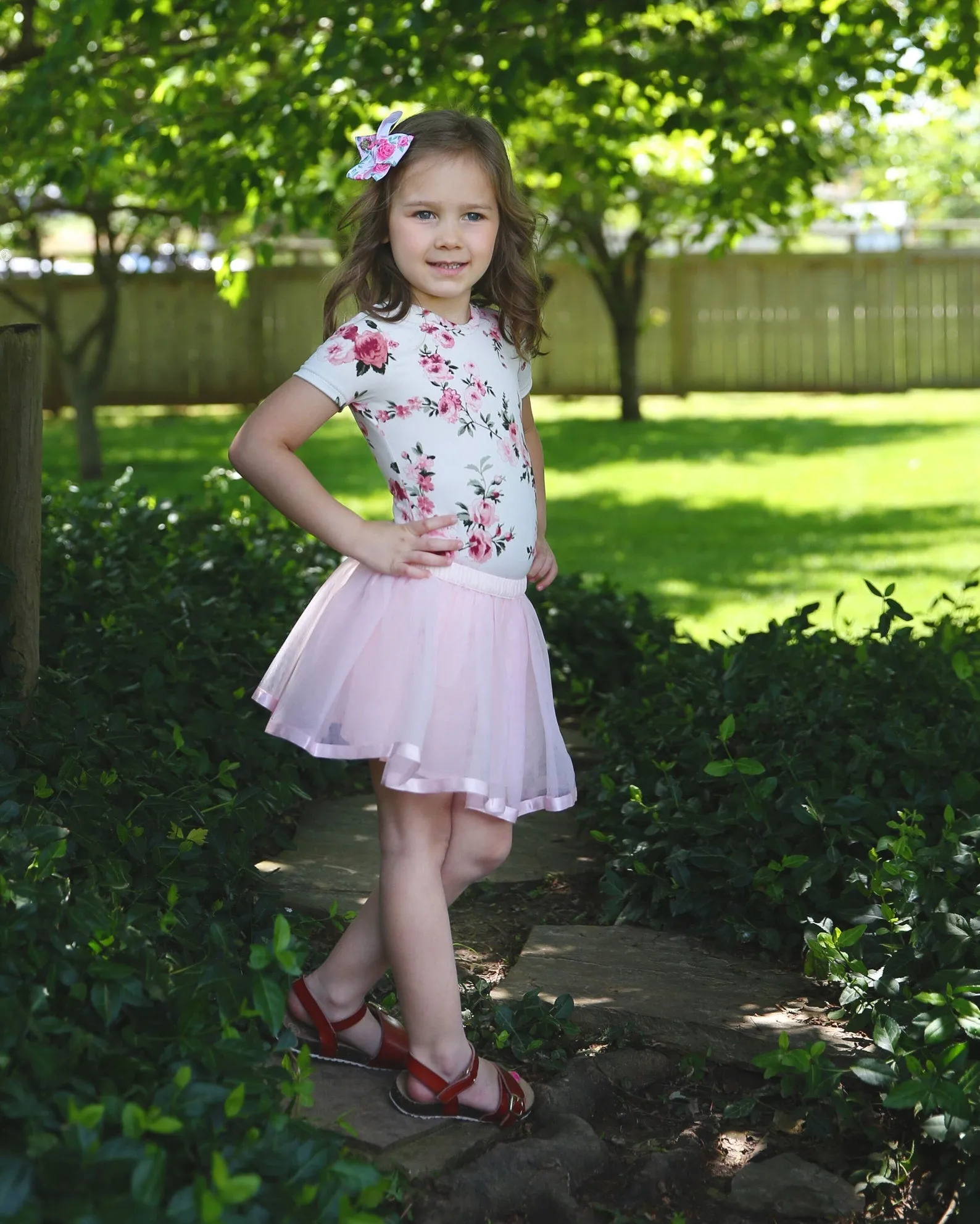 Girls Floral Ivory and Pink Leotard