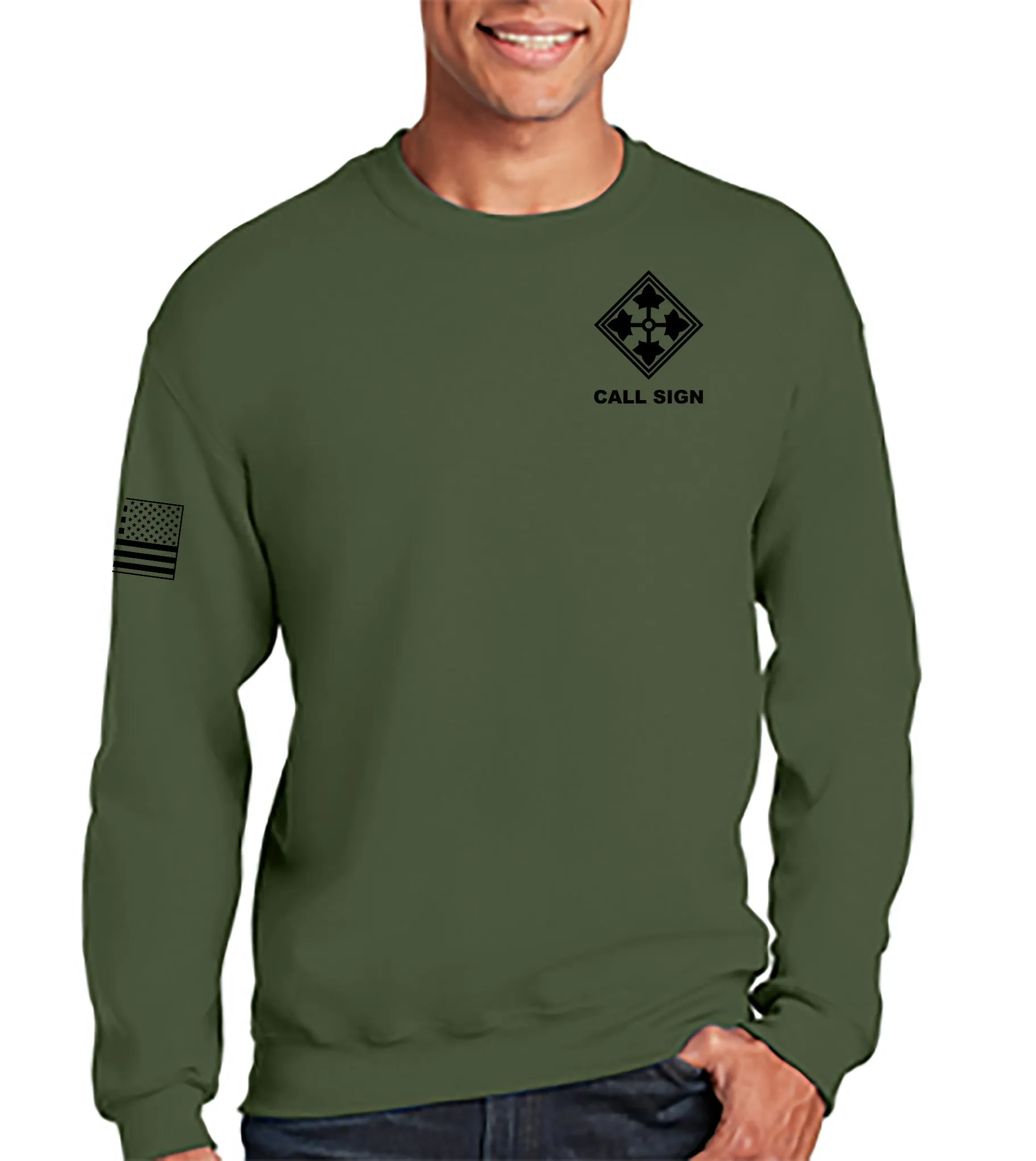 Gunslingers Crewneck OD Green Unisex Sweatshirt. This sweatshirt IS Approved for PT