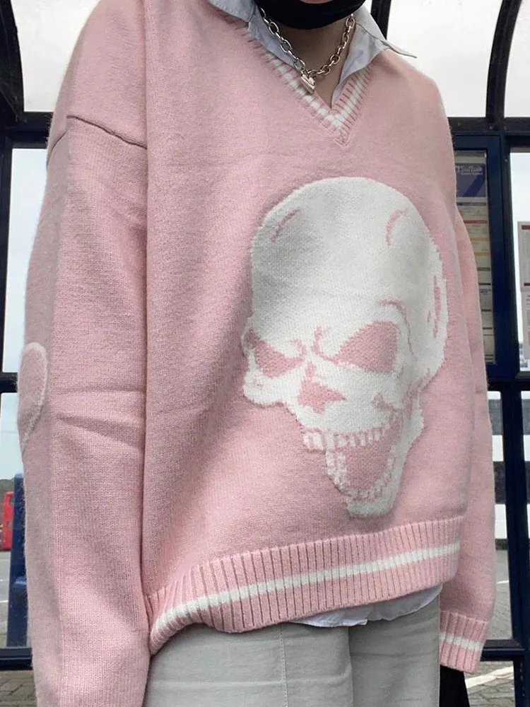 Harajuku Skull Print Y2K Loose Autumn Winter Sweater Women Pullovers Casual Knitwear Jumpers Korean Sweaters New