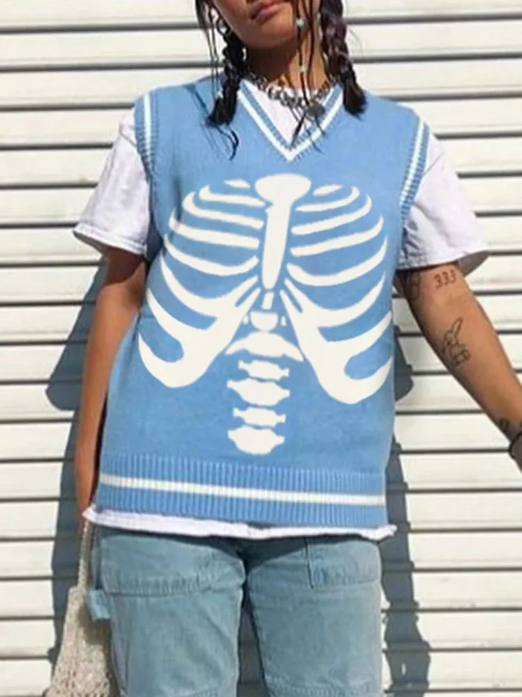 Harajuku Skull Print Y2K Loose Autumn Winter Sweater Women Pullovers Casual Knitwear Jumpers Korean Sweaters New