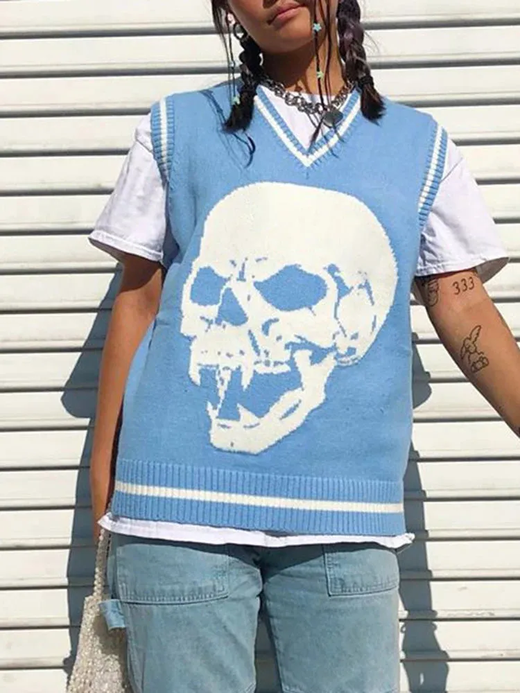 Harajuku Skull Print Y2K Loose Autumn Winter Sweater Women Pullovers Casual Knitwear Jumpers Korean Sweaters New