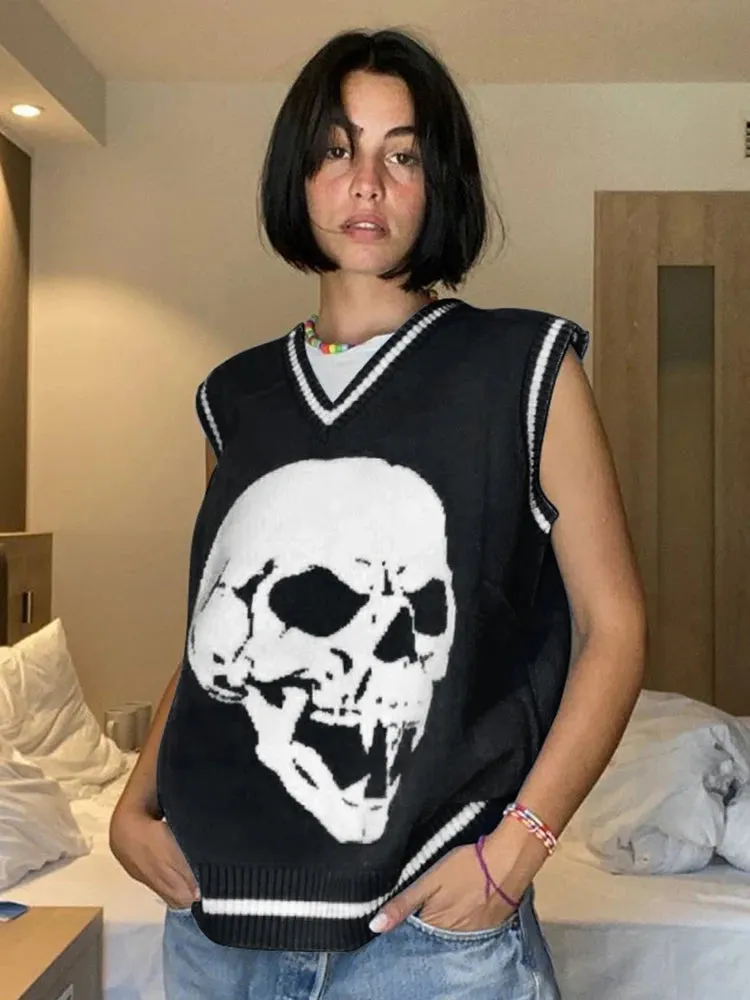 Harajuku Skull Print Y2K Loose Autumn Winter Sweater Women Pullovers Casual Knitwear Jumpers Korean Sweaters New