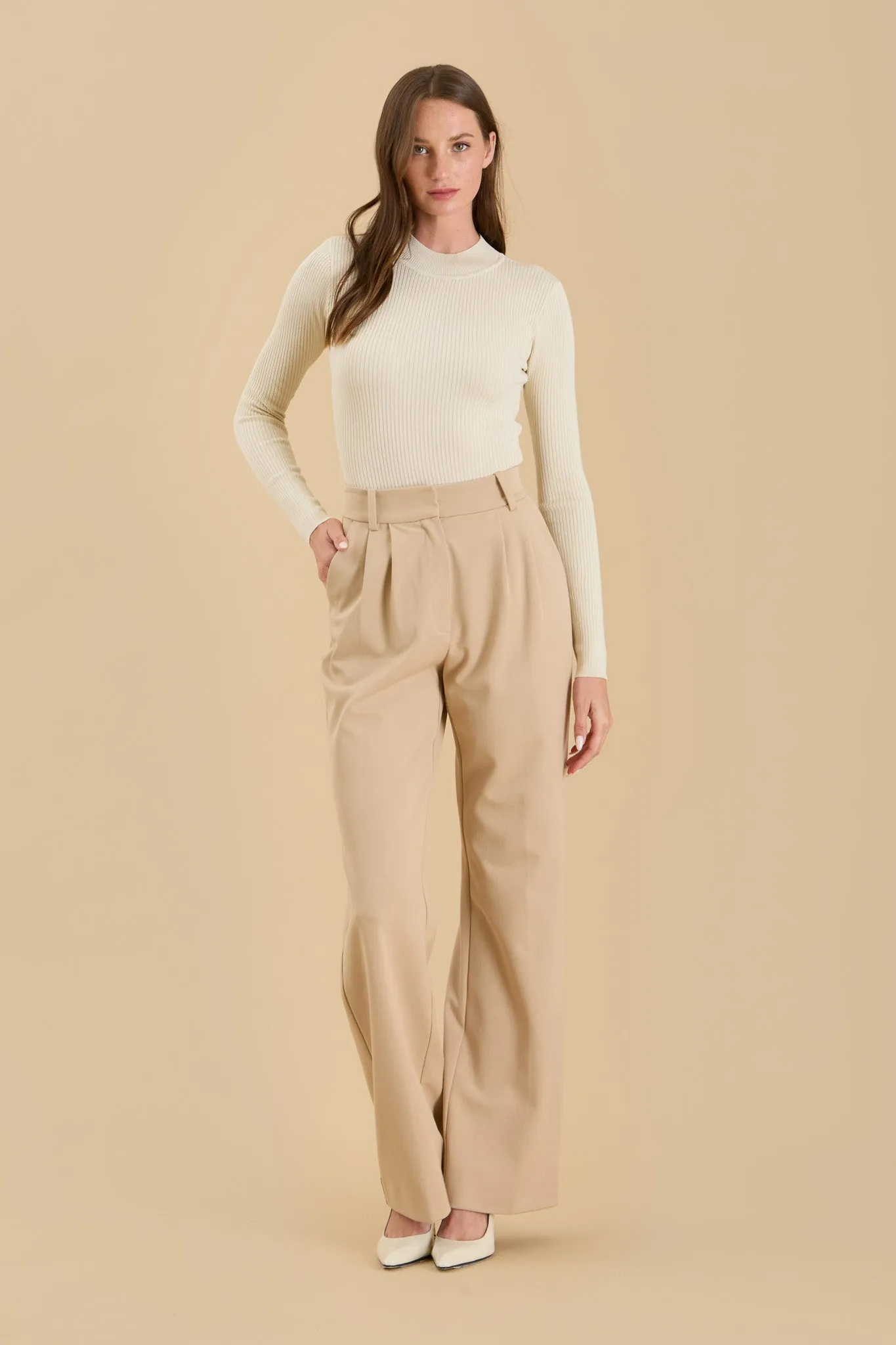 HIGH NECK LONG SLEEVE RIBBED KNIT BODYSUIT
