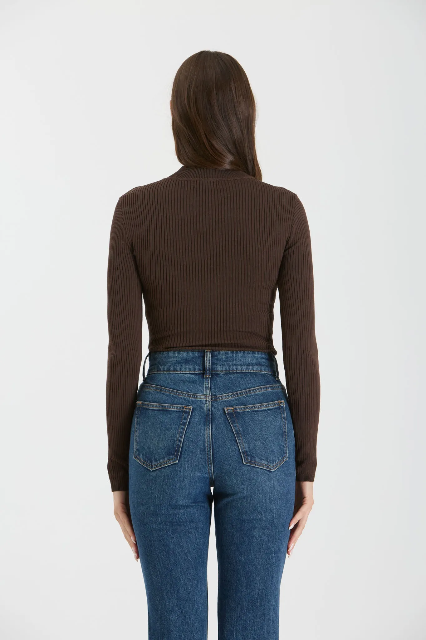HIGH NECK LONG SLEEVE RIBBED KNIT BODYSUIT
