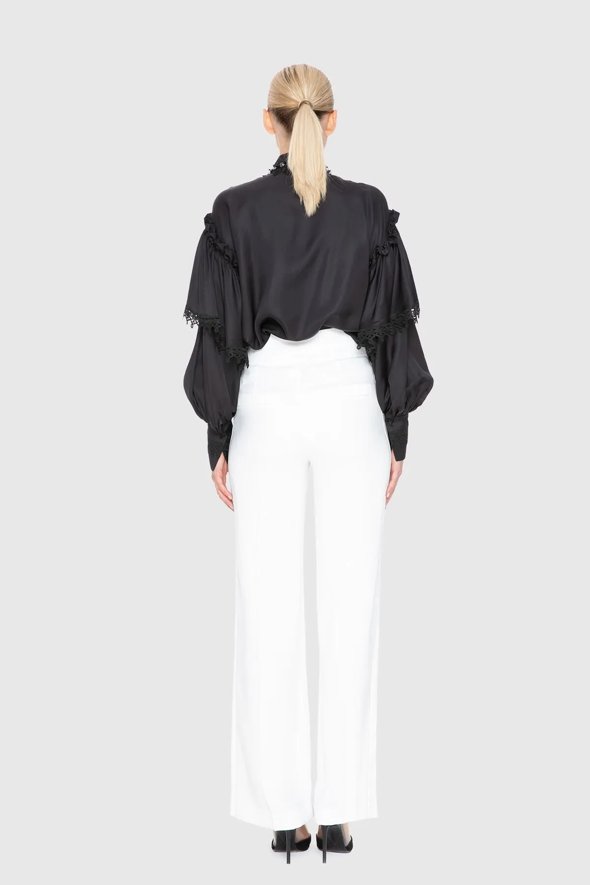 High Waist Ecru Palazzo Pants