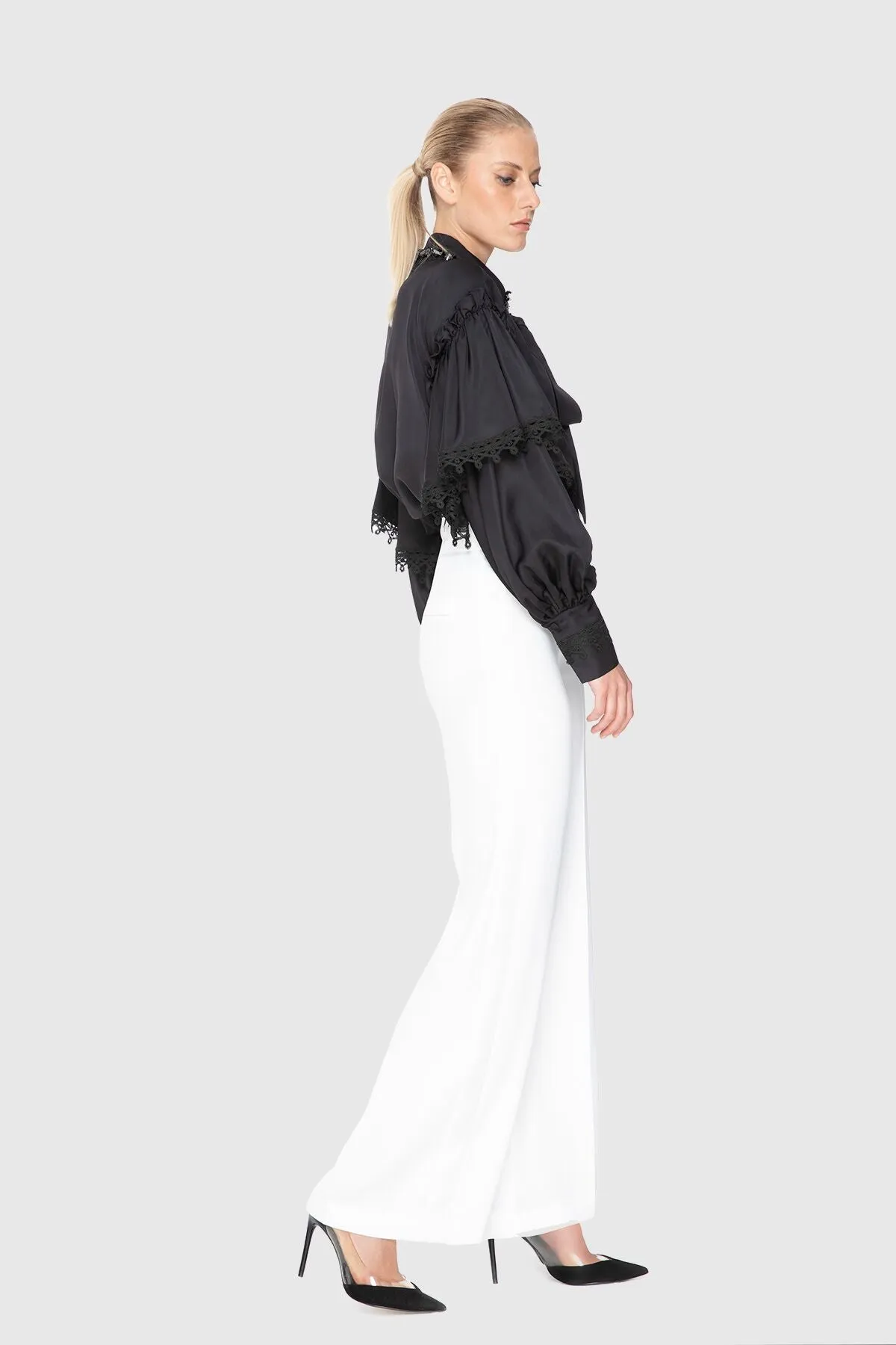 High Waist Ecru Palazzo Pants