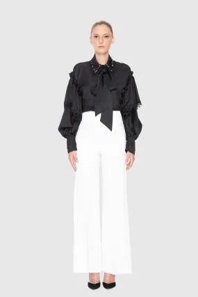 High Waist Ecru Palazzo Pants