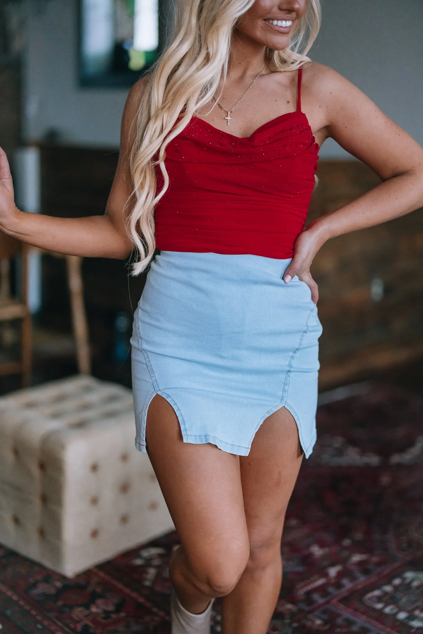 Hot Stuff Rhinestone Bodysuit (Red)