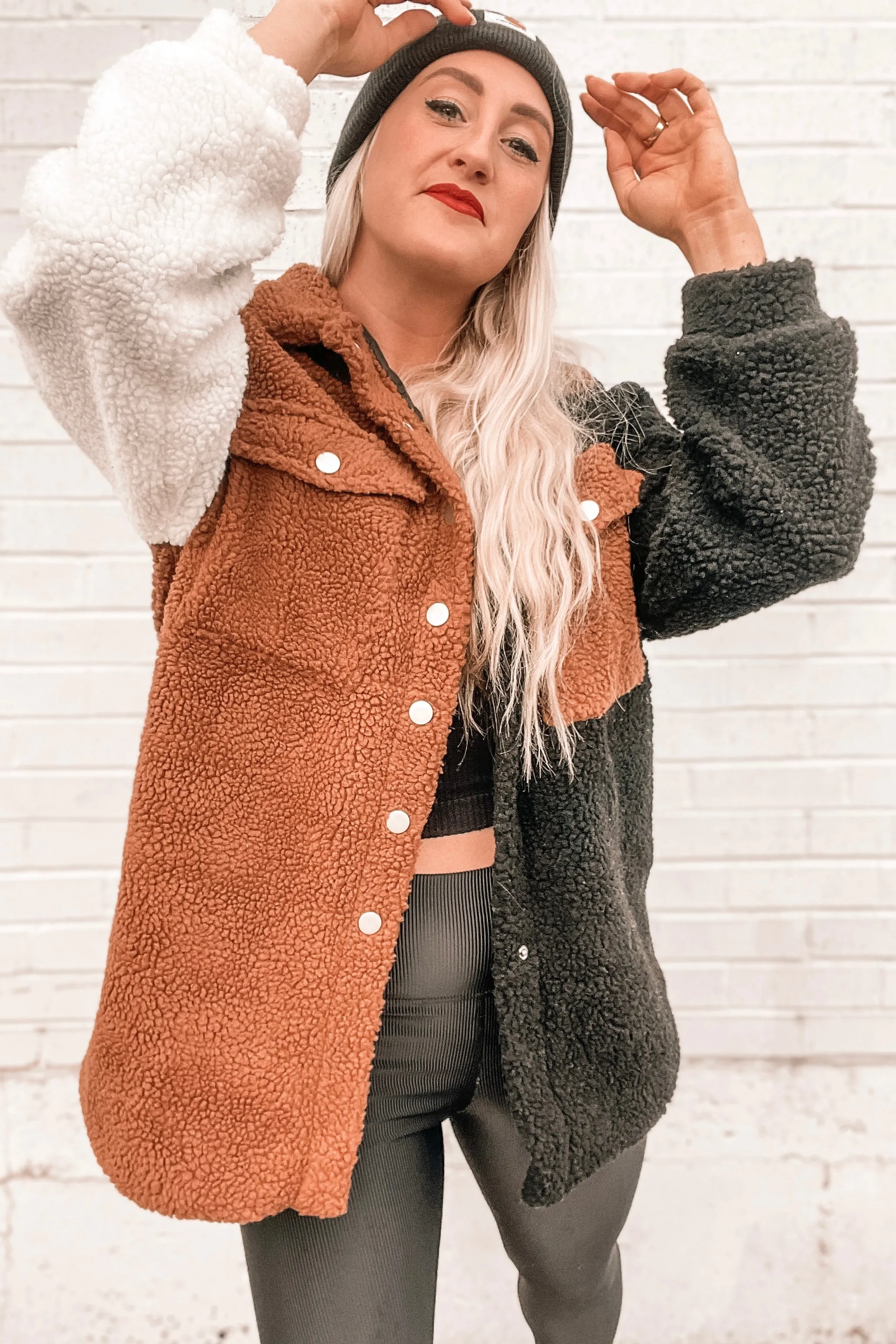 In My Feels Color Block Teddy Coat
