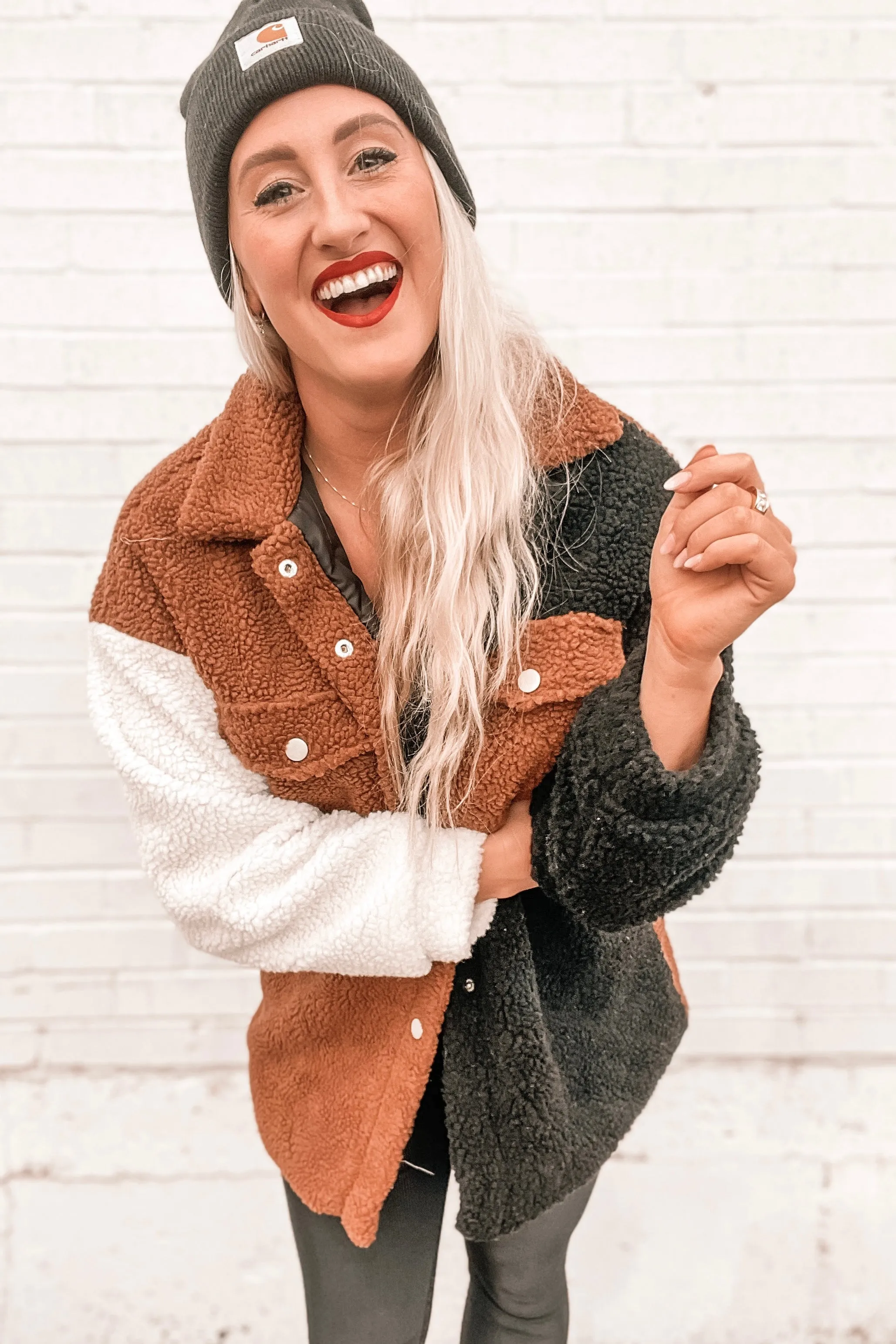 In My Feels Color Block Teddy Coat