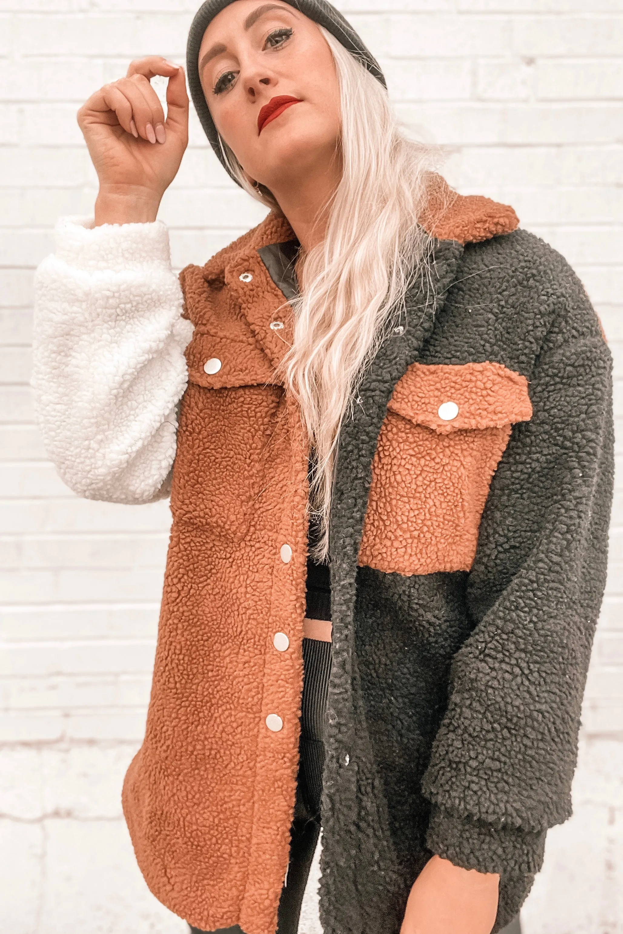 In My Feels Color Block Teddy Coat