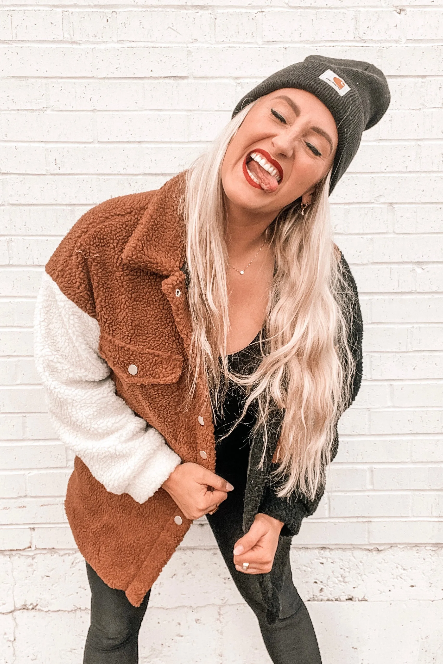 In My Feels Color Block Teddy Coat