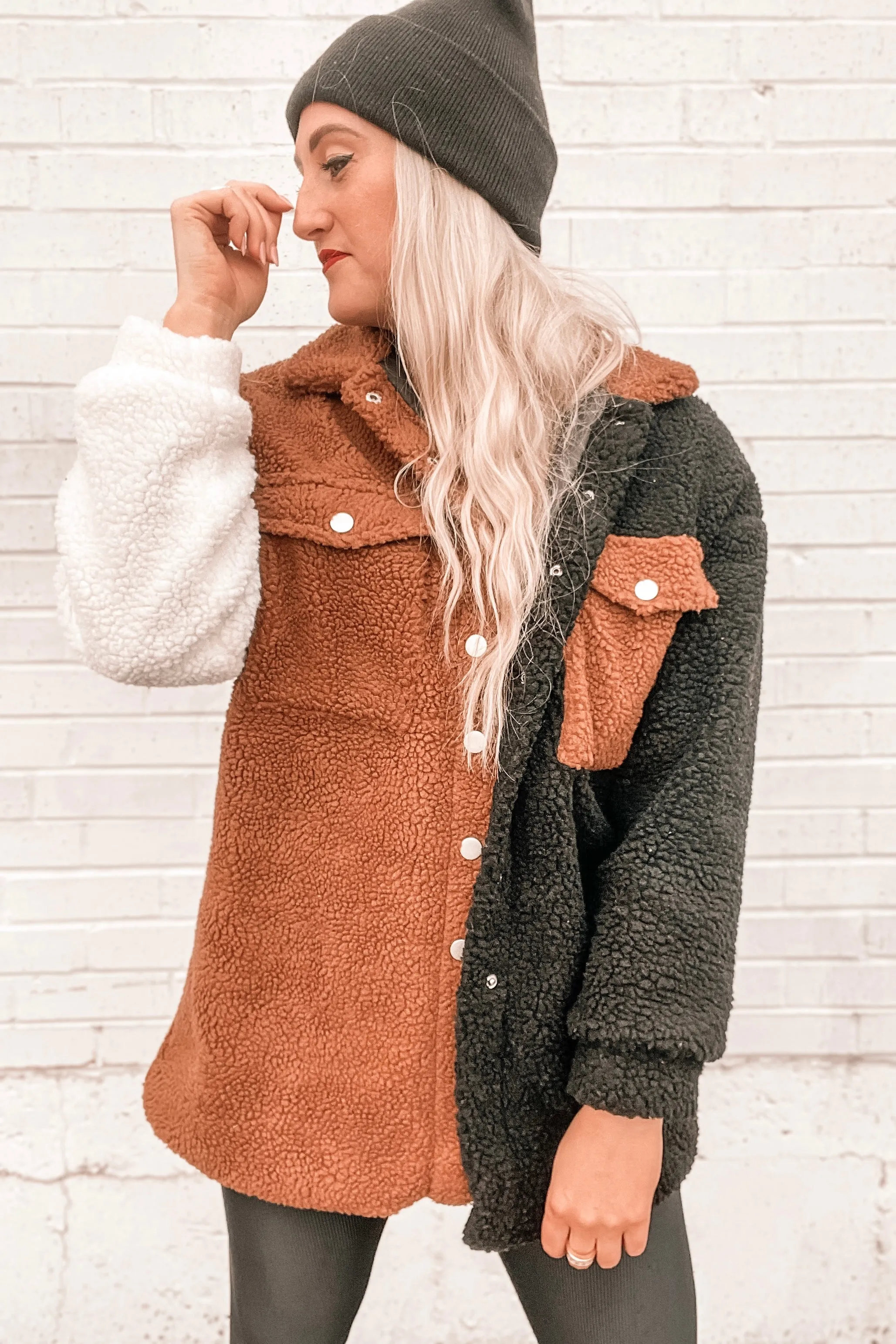 In My Feels Color Block Teddy Coat
